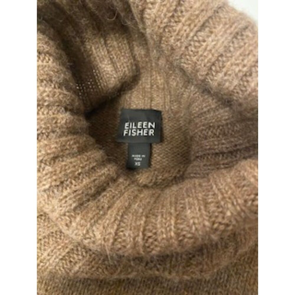 Eileen Fisher 100% Baby Alpaca Turtleneck Sweater Brown Camel Women's XS MINT - Picture 4 of 5